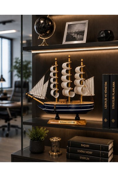 BiTon Toptan Kişiye Özel Ahşap Dekoratif Yelkenli Gemi Maketi 24 x 24 CM – Pr...