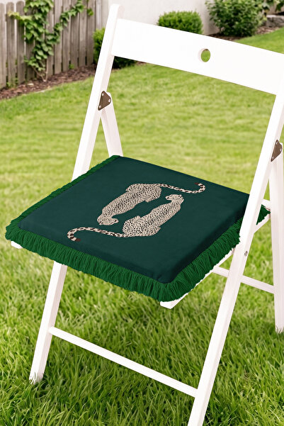 Realhomes Fringed Zippered Chair Cushion with Two Leopard Figures - Modern Ga...