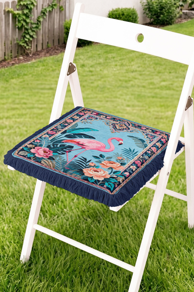 Realhomes Flamingo Figured Floral and Leaf Patterned Fringed Zippered Chair C...