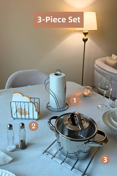 Edora Home Set of 3 Matte Silver Trivet Cage Napkin Holder Swan Napkin Holder...