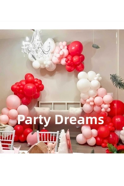 Parti Düşleri Red - White - Macaron Pink Birthday Balloon Decoration Chain Set