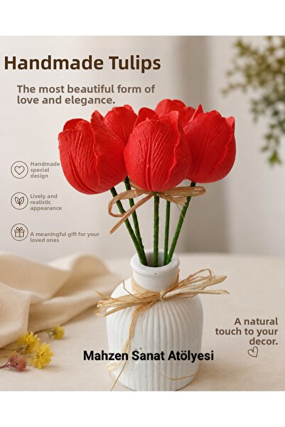 Eski Mahzen Design Artificial Tulip Bouquet with Vase