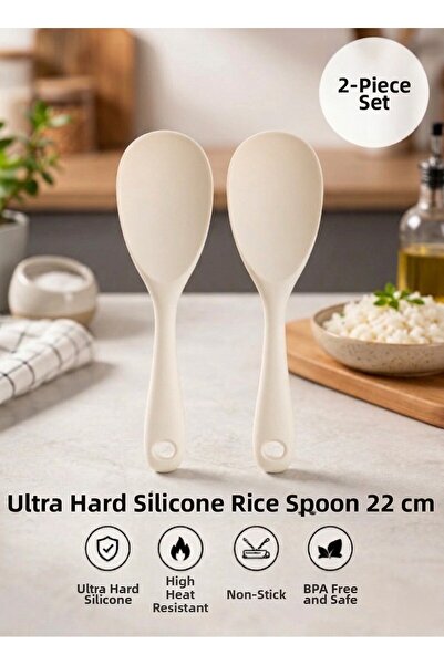 TARIK HOME Set of 2 22 cm Hard Tip White Silicone Mixing Spoons, Pilav Spoons...