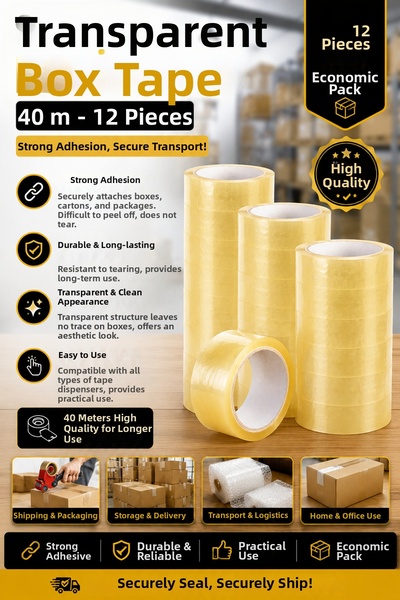 ANI OFİS KIRTASİYE A K Transparent Duct Tape 40 Meters – Strong Adhesive, Eco...