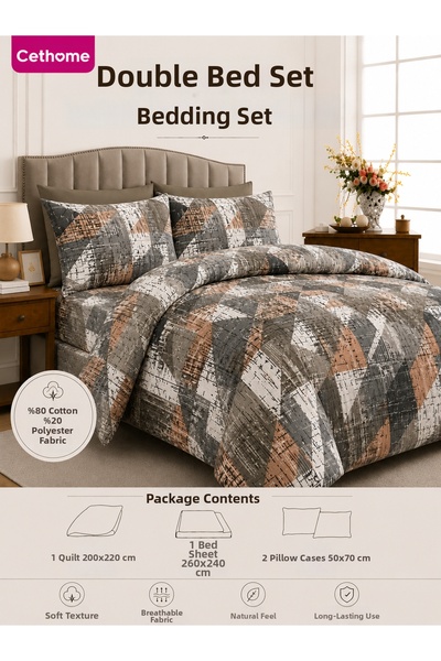 Weweus Çethome Cotton Triangle Patterned Double Duvet Cover Set