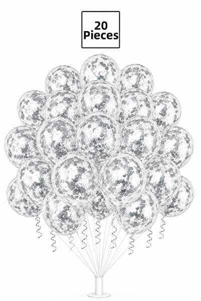 Balonsan Silver Sequin Transparent Balloon Bundle 20 Pieces