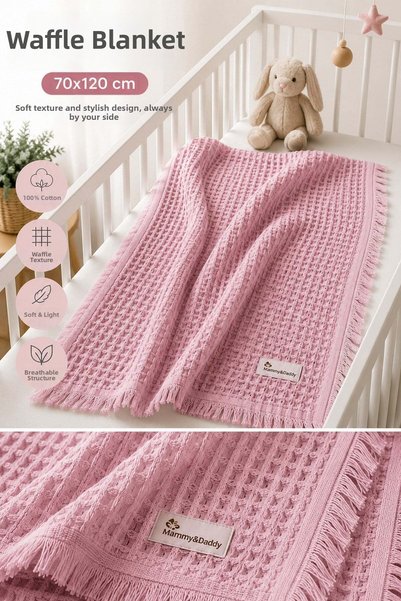 dinamik çocuk Waffle Baby Blanket 70Cmx120Cm with Tassels 100% Cotton Breathable Soft Multi-Purpose Blanket Mammy