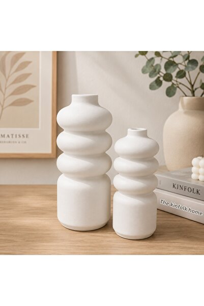 VANTES Set of 2 Modern Bohemian Decorative White Vases – Minimalist Bohemian ...