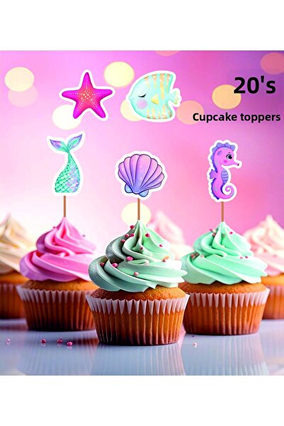 ege ajans tasarım Mermaid Themed Cupcake Topper (20 Pieces Thick Paper)