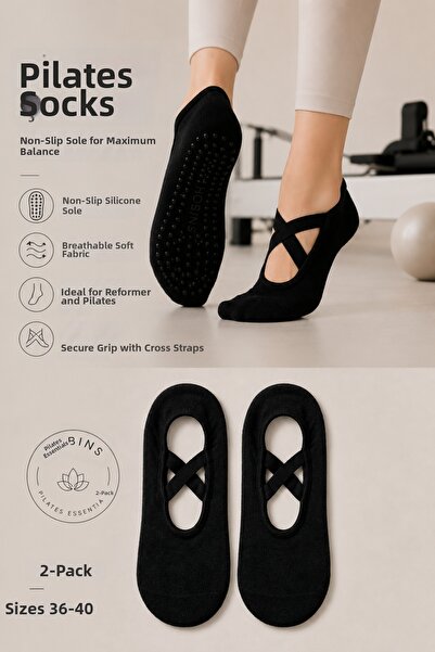 Hobins Sportswear & Company 2 Pairs of Non-Slip Sole Pilates and Yoga Socks f...