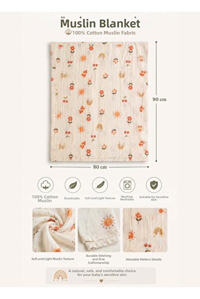 kitikate Organic Sunny Muslin Blanket Natural