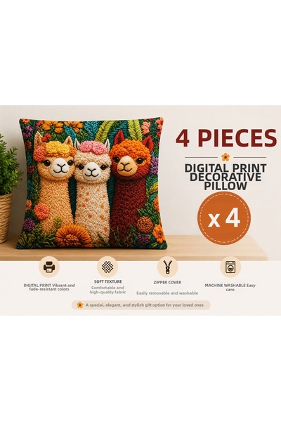 arslan deco Decorative Throw Pillow Cover 4 Pieces Digital Printing Zippered ...
