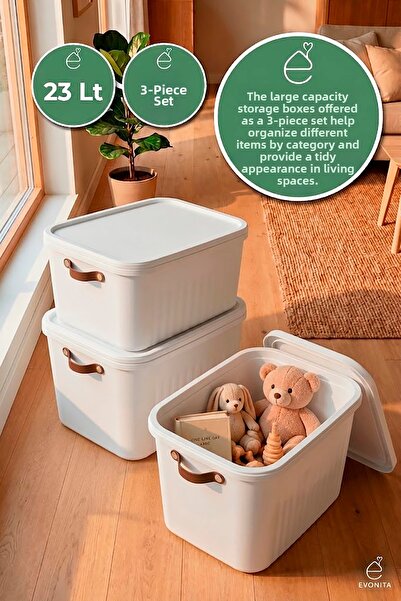 EVONİTA Decorative Storage Box 3-Piece Organizer with Lid Bathroom Kitchen Or...