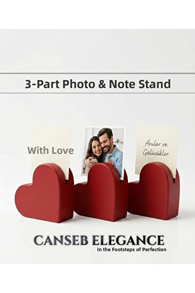 CANSEB Elegance حامل صور على شكل قلب وحامل مذكرات مقاس 5 سم - 3 قطع، قطعة ديك...