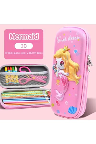 BABUN Mermaid Embossed 3D Wide Eva Hard Girls Pencil Holder School Pencil Cas...