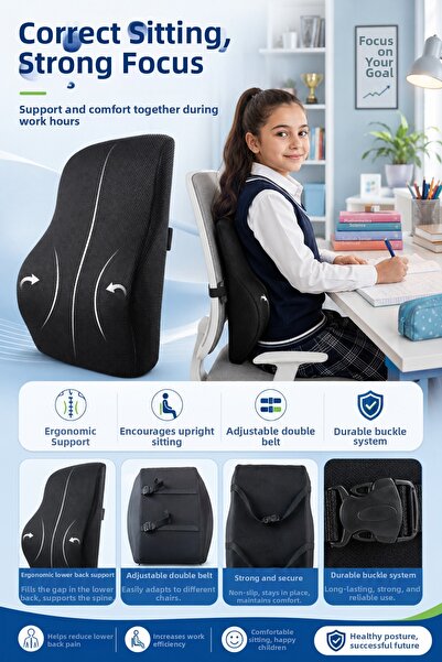 EpiRelax وسادة خصر للأطفال لطاولة الدراسة، وسادة دعم خصر للطلاب مع حزام قابل ...