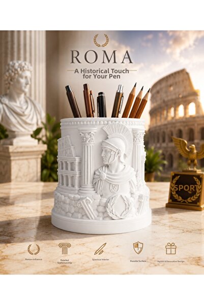 DDM GLOBAL Ancient Rome Themed Decorative White Pen Holder Organizer Premium ...