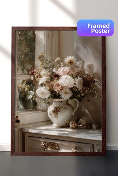 Zestia Vintage Wall Art Painting, Classic Flowers in a Vase Brown Framed No: ...