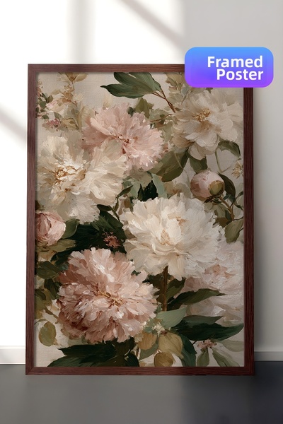 Zestia Pictură murală vintage, bujori în tonuri delicate cu ramă maro Nr.: 20124