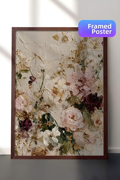 Zestia Pictură murală vintage, textură florală romantică, înrămată maro Nr.: ...