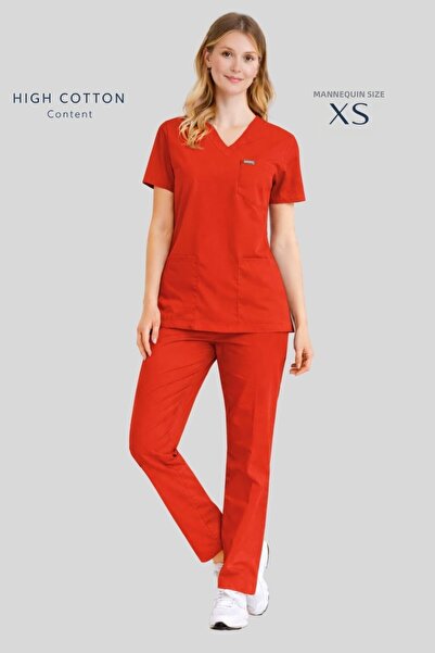 Simirna Üniforma Uniformă roșie unisex cu mâneci liliac pentru asistentă și m...