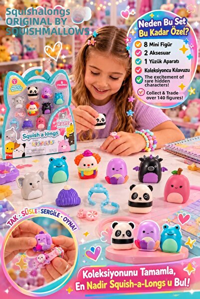 TOYFEST مجموعة سكوشي مالوز سكوشي-ألونج مكونة من 8 شخصيات صغيرة مع حلقة إكسسوا...