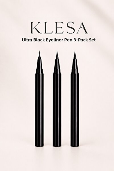 KLESA 3-Piece Black Pen Eyeliner Set Fine Tip Matte Black Eye Makeup