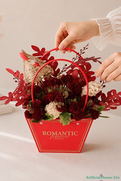 Yapay Çiçek Sitesi Artificial Flower Romantic Bag Arrangement Model 42