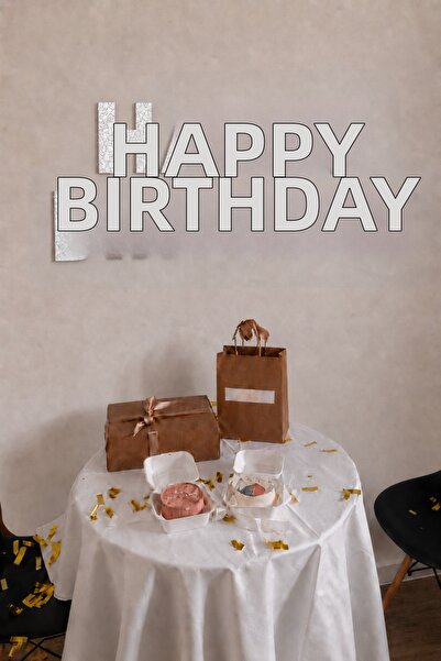 Organizasyon Pazarı Silvery White Happy Birthday Sign with Luxurious Look Bir...