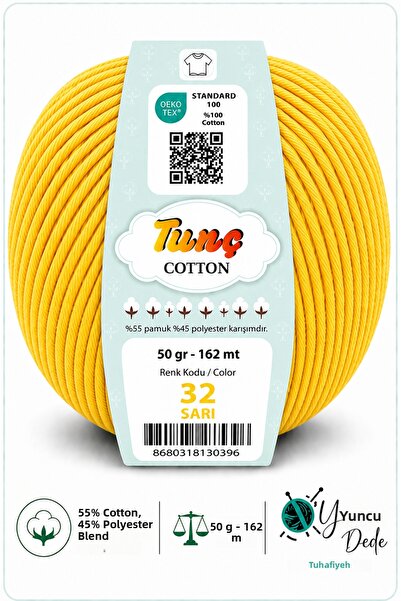 Tunç Cotton Amigurumi Punch Bag and Knitting Yarn 50 Gr 162 Meters 55% Cotton...