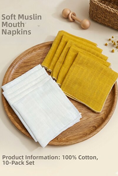 Ponchik 10-Pack Single Layer Checkered Baby Mouth Wipes 100% Cotton Muslin 24...