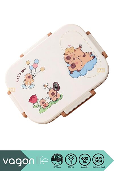Vagonlife Bento 600ml Lunchbox Capybara Patterned Single Layer 2 Compartment ...