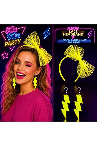 Generic Brand Neon Yellow Lace Crown and Lightning Earrings 8039S 9039S Party...