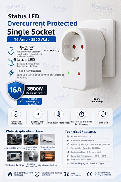 Rabelix Online Marketing Current Protected Single Socket 16 Ampere 3500 Watt ...