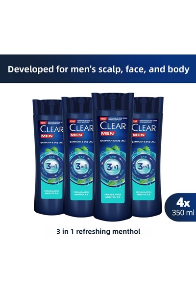 Clear شامبو وجل استحمام 3 في 1 للرجال، منعش بالمنثول للشعر والوجه والجسم، 350...