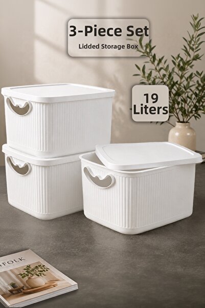 Meleni Home Cutie de depozitare cu capac, 3 piese - Organizator decorativ mul...