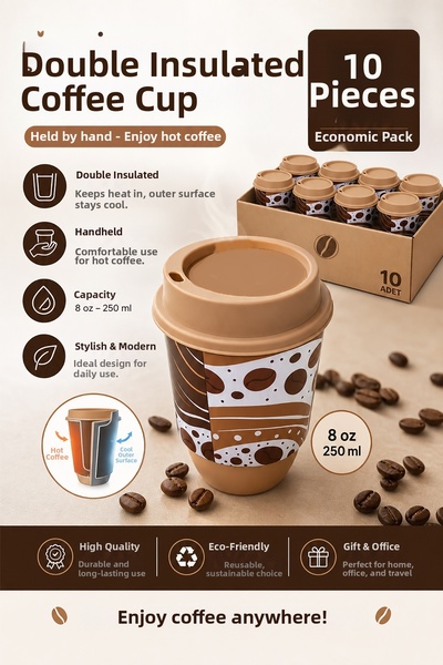 Akyüz Plastik ☕   Thermos Coffee Cup 10 Pcs - 8 Oz. Special Layered Thermal C...