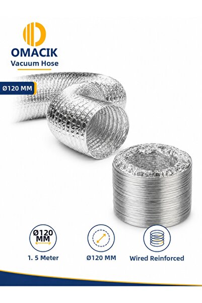 OMACIK أنبوب شفط من الألومنيوم المقوى بالأسلاك - 1.5 متر، قطر 120 مم