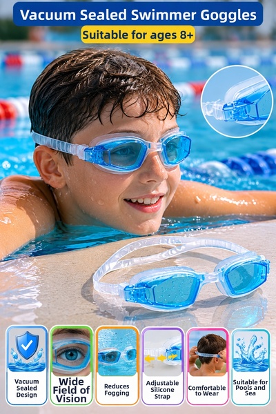 OpenCity Vacuum Sports Swimming Goggles for Ages 8+ with Adjustable Strap, Su...