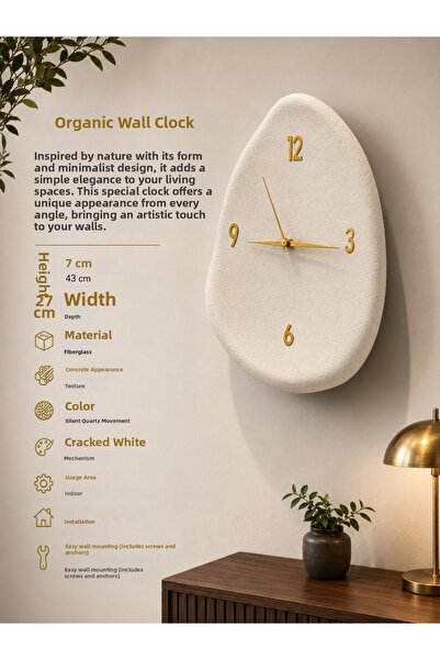 Lunalore **Concrete Look Modern Decorative Minimal Wall Clock 95X53 cm Silent...
