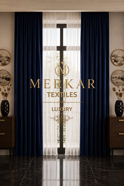 DENAS PER Navy Blue Blackout Non-Foldable Blackout Luxury Sun-Proof Curtain-O...