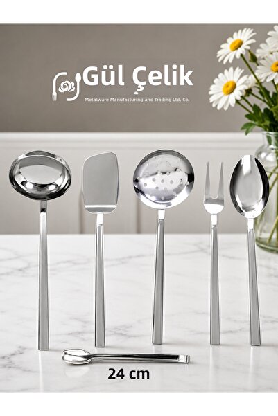 Gül Mutfak 6-Piece Serving Set Ladle Colander Spoon Spatula Fork Tongs 18/0 Q...