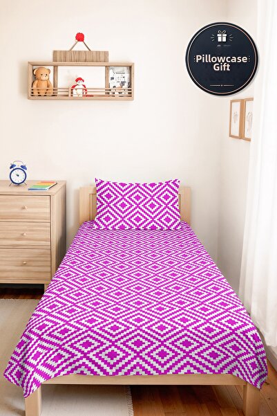 Evimde Bambaşka Pink Geometric Modern Young Room Single Pique Set-Nordic 160X...