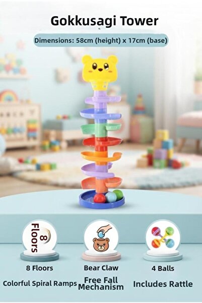 Tıfıl Toys برج قوس قزح - لعبة تعليمية مكونة من 8 طبقات مع 4 كرات رنانة، برج أ...