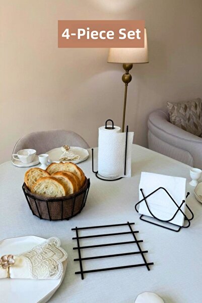Edora Home مجموعة من 4 حاملات مناديل ورقية سوداء على شكل مثلث، حامل مناديل ور...
