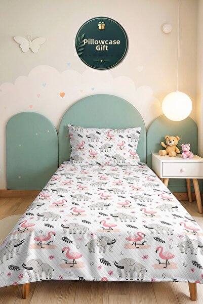 Evimde Bambaşka Pink Safari Animal Girls' Pique Set - Gray Tropical Baby Room...