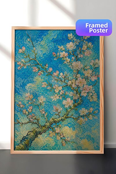 Zestia Pictură murală inspirată de Van Gogh, cu flori de migdal, efect de pic...