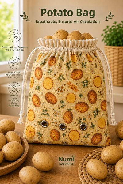 NUMI Naturals Breathable Potato Storage Bag – 100% Cotton Drawstring Potato S...