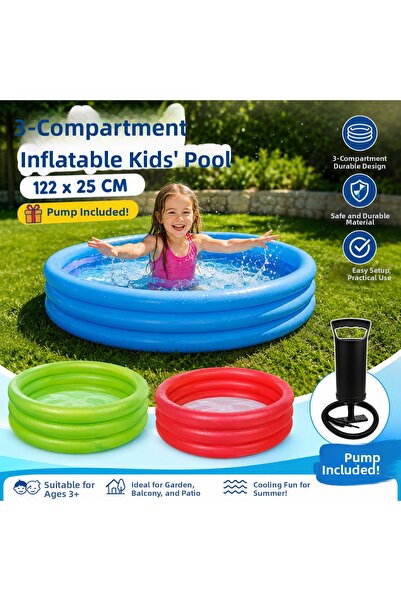 TRUST STORE 3-Compartment Inflatable Children's Pool 122X25 cm Durable Garden...