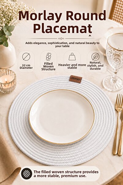 Morlay Round Knitted Jute Placemat 32 cm Single American Style Full Rope Tabl...